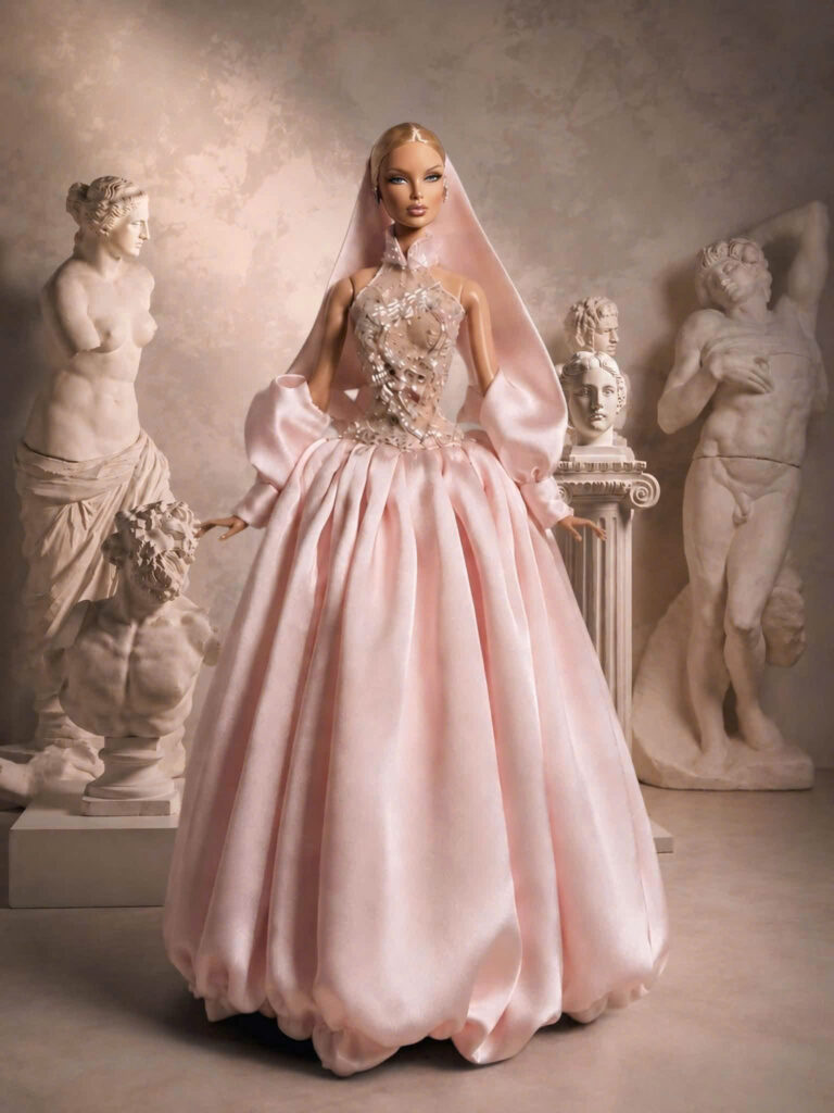 Blush Muse romantic pink evening gown for 30 cm fashion doll