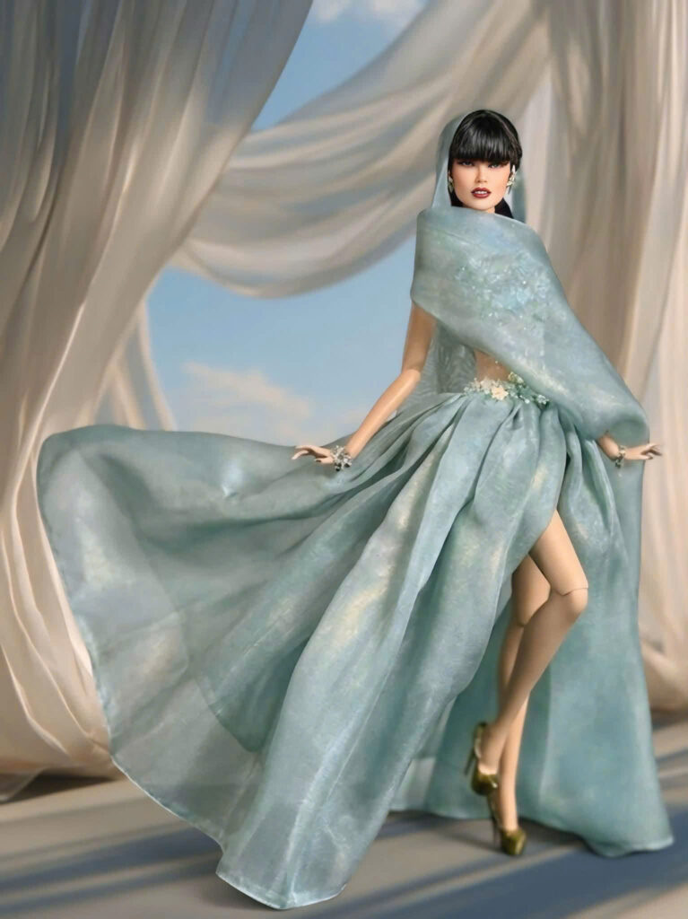 Celadon Bloom elegant blue evening gown for 30 cm fashion doll