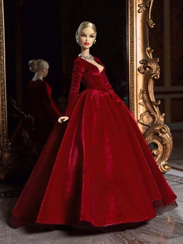 Crimson Nocturne Velvet Evening Gown for 30 cm fashion doll