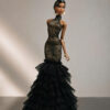 Obsidian Cascade black lace evening gown for 30 cm fashion doll